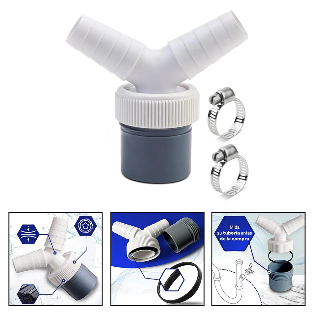 Drain Adapter Double Connection Y-type Washing Machine 1/4 Inch 40mm Three-way Two-in-one Connector Converter With Clamps Qme