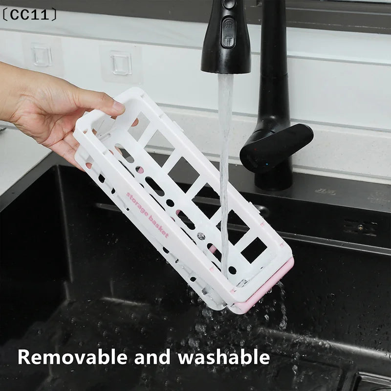 Multifunctional No-drill Scouring Pad Sponge Draining Storage Rack Qme