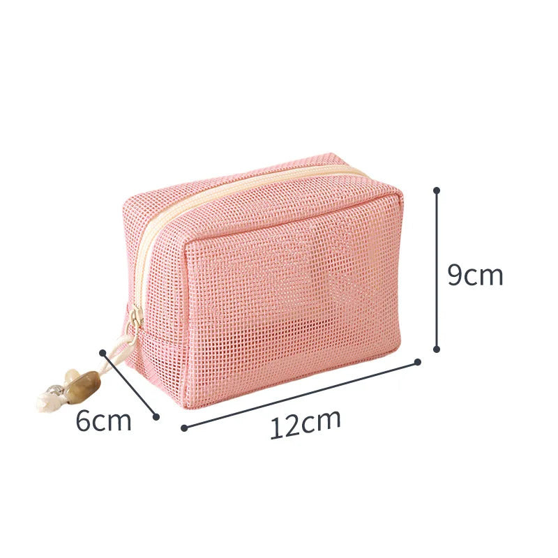 A New Model Casual Nylon Storage Pouch Hand-held With Zipper Cosmetic Bag Multipurpose Mesh Mesh Pouch Travel Qme pink