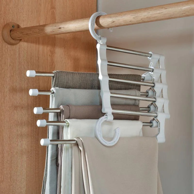 5 In 1 Magic Trouser Rack Hangers Stainless Steel Folding Pant Rack Tie Hanger Shelves Bedroom Closet Organizer Wardrobe Qme