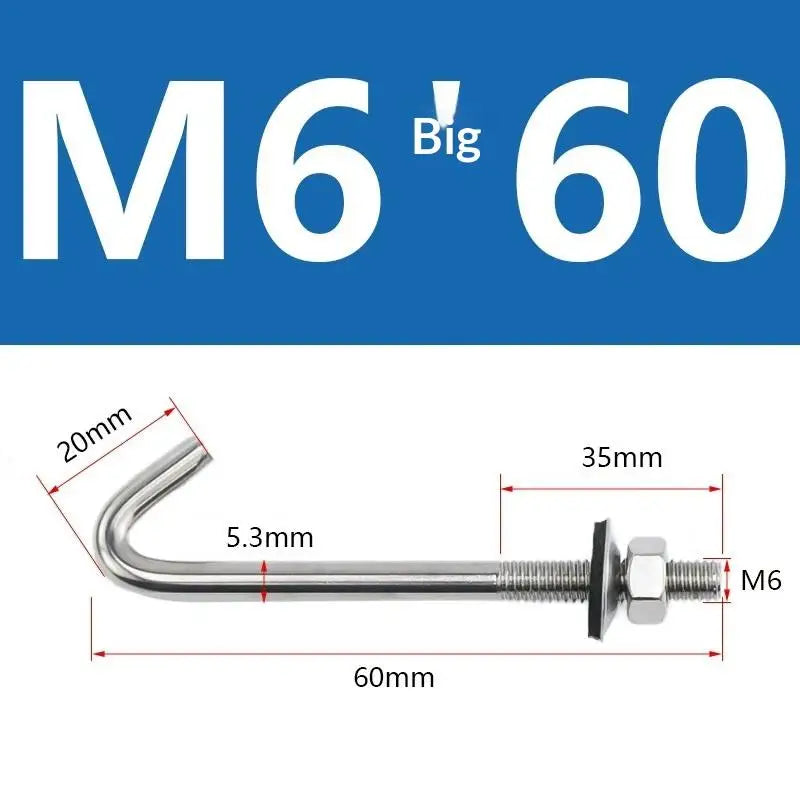 304 Stainless Steel M5 M6 L Hook Bolts With Matching Nuts Washers For Industrial Construction Home Hanging Qme A5