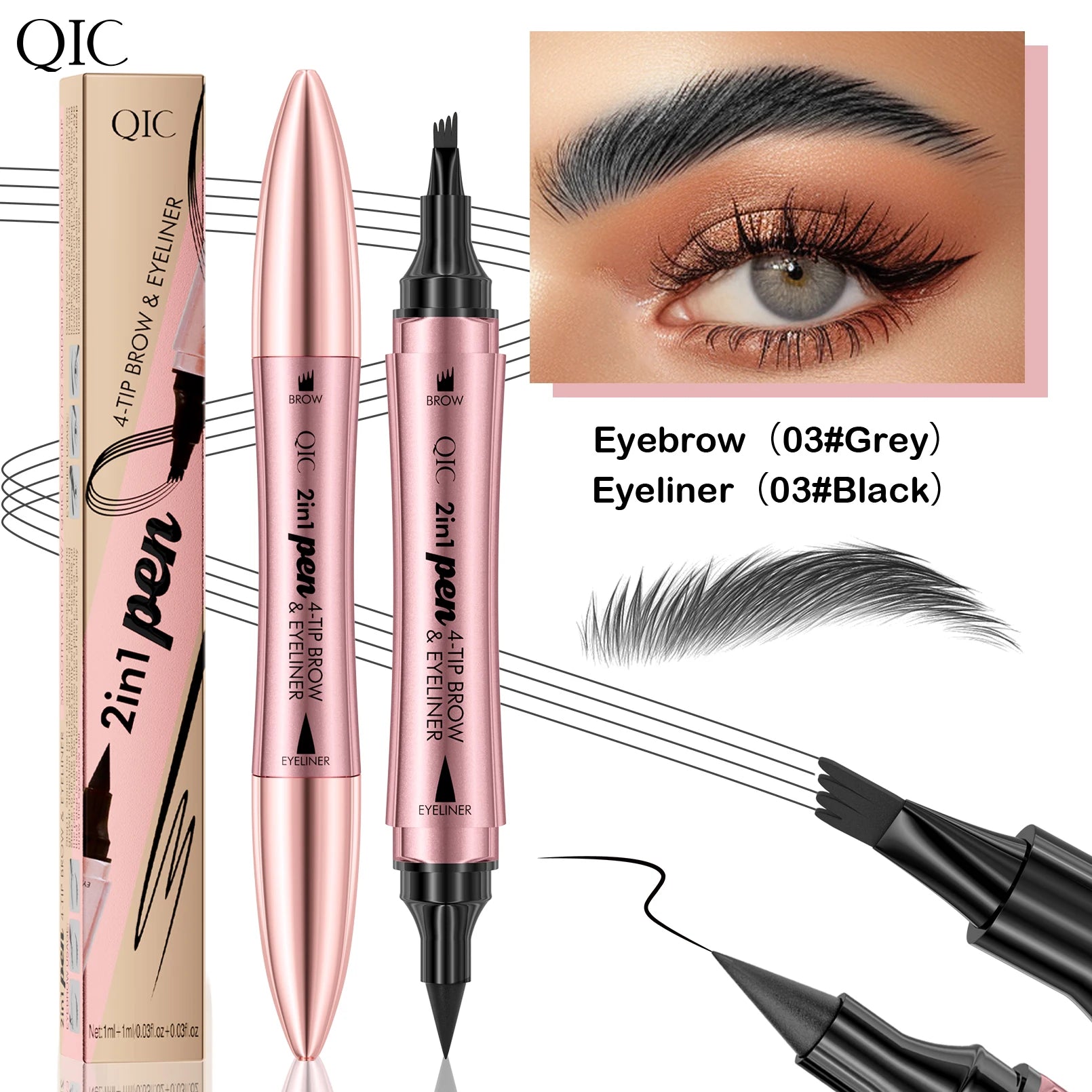 4 Colors 1pc Eyebrow Pen Waterproof 4 Split Tip Eyebrows Pen Eyebrow Tattoo Pen Waterproof Liquid Black Eyebrow Makeup Pencil Qme Q710-3