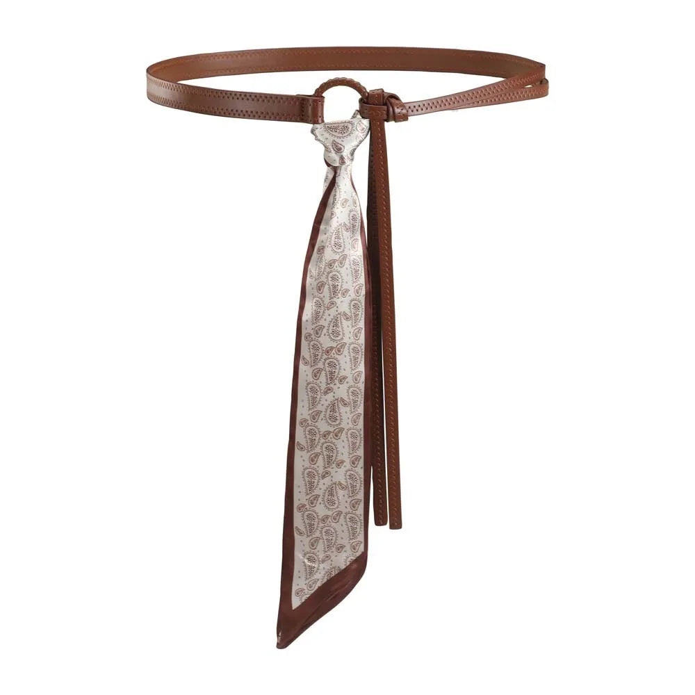 Ethnic Cashew Printed Belt Adjustable PU Retro Jacquard Waistband Qme Brown