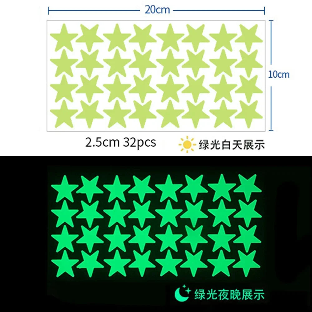 Luminous Wall Stickers Kids Rooms Dots Stars Ceiling Decals Glowing Qme 2.5CM 32 stars
