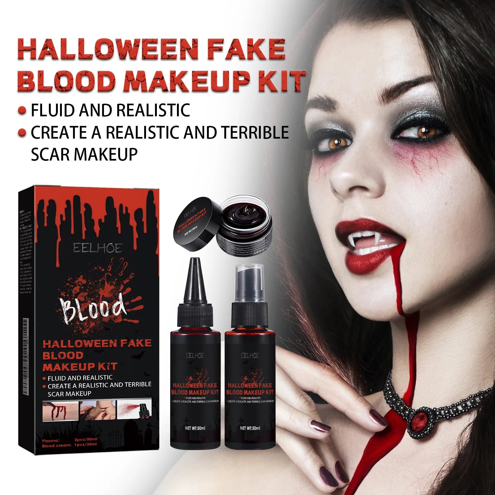 Halloween Fake Blood Makeup Kit Realistic Washable SFX Coagulated Blood Spray Cream For Cosplay Zombie Vampire Costume Party Qme