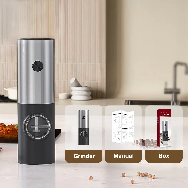 Electric Pepper Powder Grinder USB Rechargeable Salt Adjustable Qme Battery Silver
