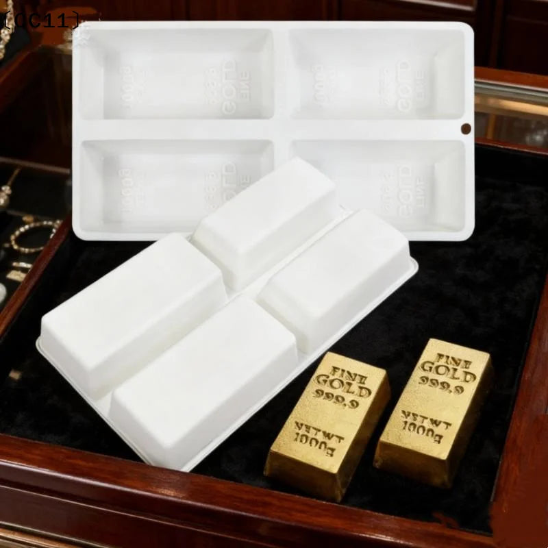 4-Cavity Gold Brick Mousse Cake Mold Bar Nugget Chocolate Dessert Qme