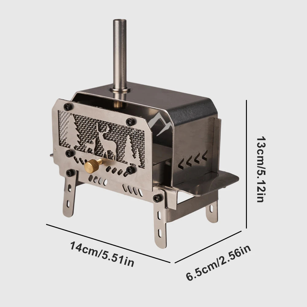 Mini Tent Stove with Chimney Outdoor Firewood Stove Stainless Steel Wood Burning Stove for Outdoor Cooking BBQ Qme