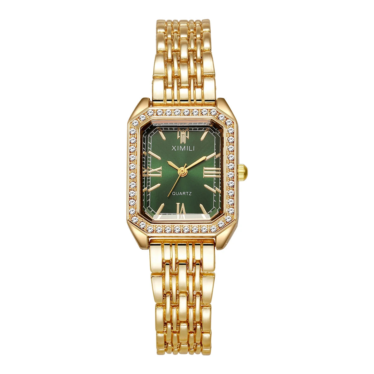 Luxo strass relógios femininos moda retângulo pulseira relógio de pulso de quartzo para meninas reloj mujer Qme green