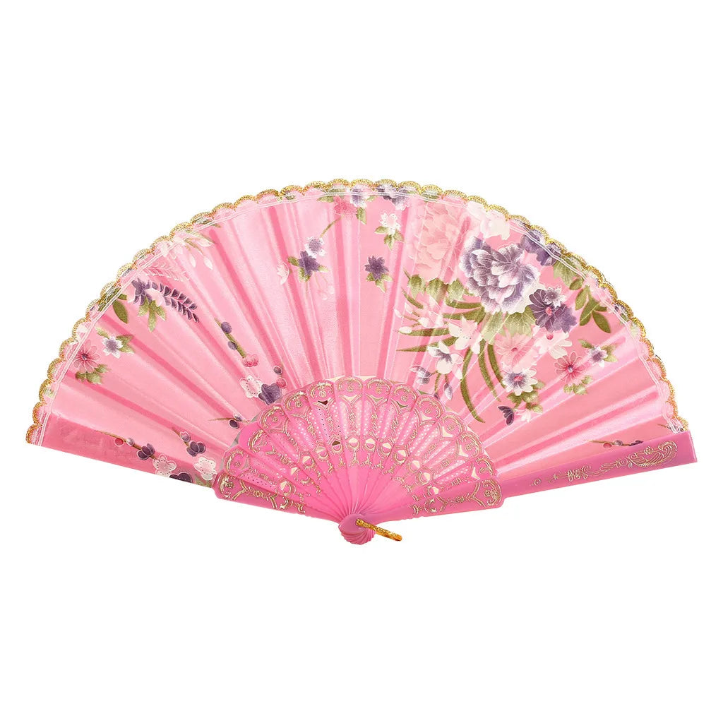 Best Dance Wedding Party Lace Silk Folding Hand Held Flower Fan Multi Color Patterned Plastic Folding Fan Dance Fan Qme