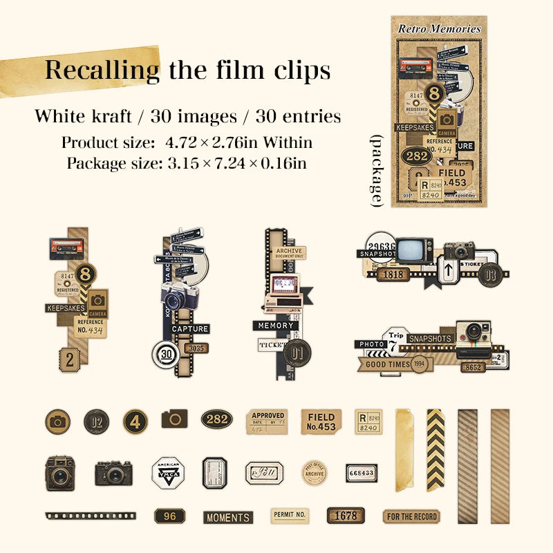 30 Sheets Vintage Memory Series Border Insect Collage Stickers for Scrapbooking DIY Frame Decals Computer Laptop Phone Luggage Qme 1