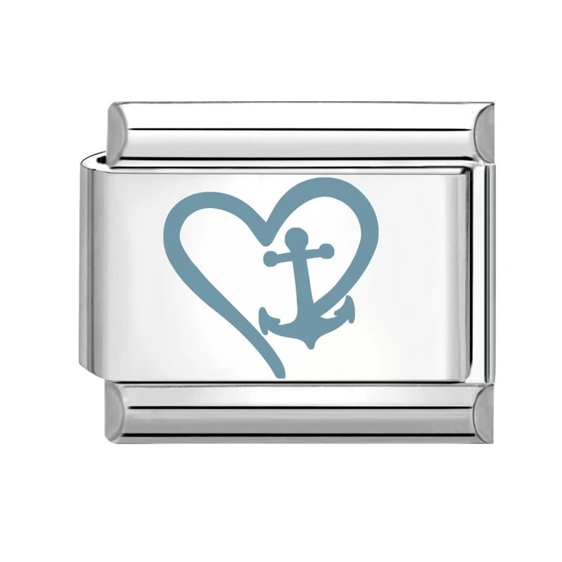 Cartoon Cute Blue Fishs Dolphin Laser Engraving Italian Charm Links Stainless Steel Fit 9mm Bracelet Men Women DIY Making Gifts Qme Style 19