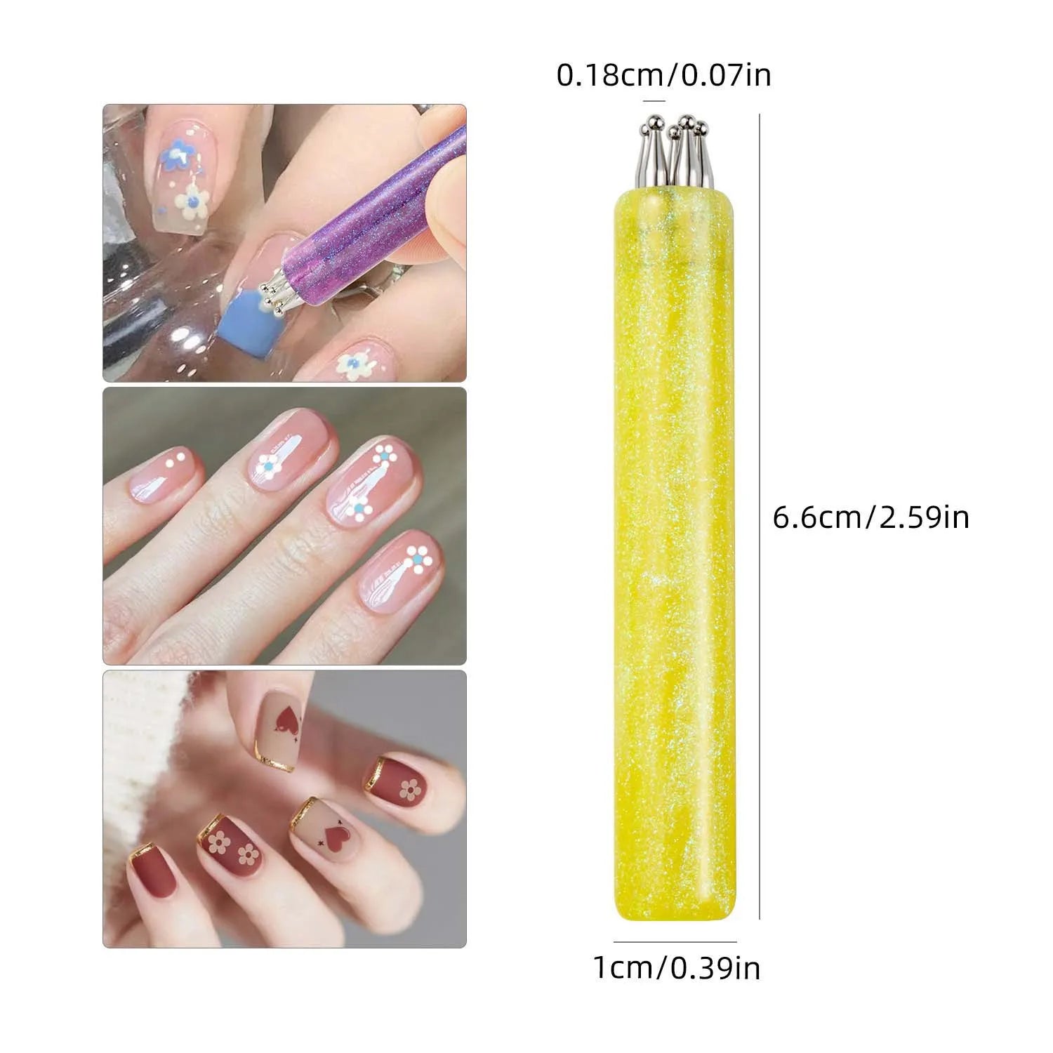 One-Stroke Flower Nail Pen, 1.8mm Tip for Perfect 5-Petal Design, Easy DIY Dotting Tool for Nail Art, 4 Colors Quick Nail Tools Qme yellow