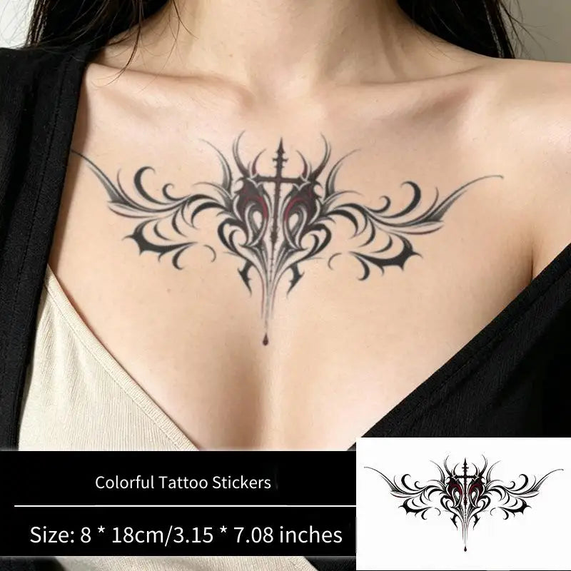 Tattoo Sticker Dark Line Temporary Tattoo Waterproof Long Lasting Women Symmetrical Sexy Pattern Couple Fake Tattoo Leg Chest Qme