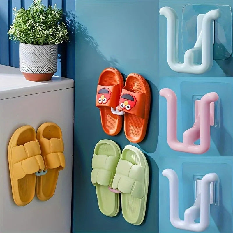 4Pcs Self Adhesive Slipper Rack - Waterproof, Wall Mounted Shoe Hook for Bathroom, Kitchen and Bedroom Decorations, Space Saving Qme