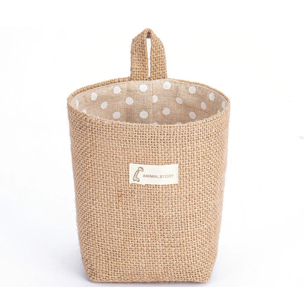 Nordic Style Small Hanging Wall Pocket Storage Basket Sack Sundries Organizer Cosmetic Organizer Cotton Linen Toy Storage Bag Qme G278 Yellow dots