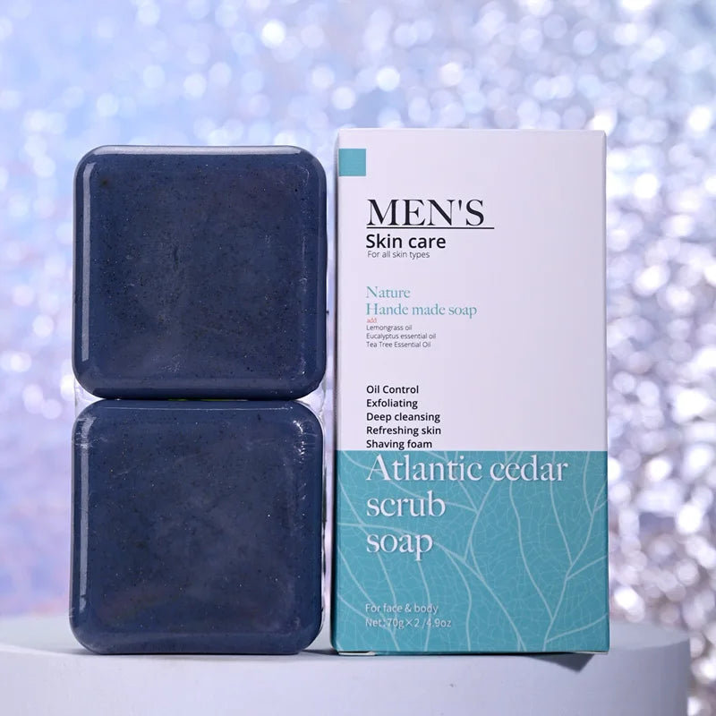 Cedrus Atlantica Scrub Soap Men Anti-acne Herbal Olive Oil Face Wash Qme