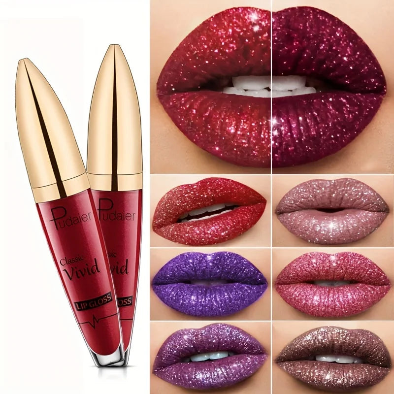 Shimmering Lip Gloss High-pigment Smudge-resistant Brown Purple Red Qme