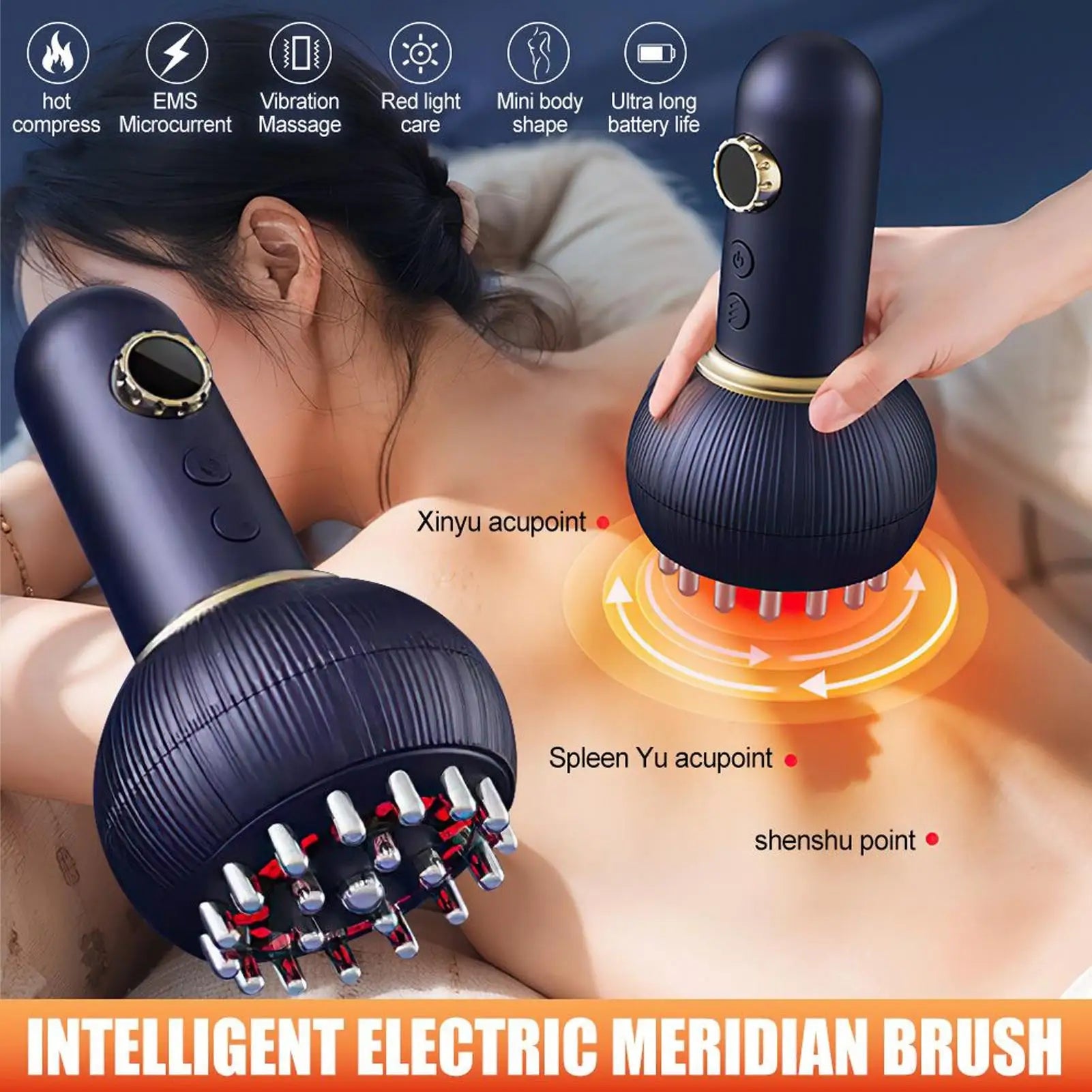 Meridian Massage Brush USB Rechargeable Body Massager Gua Sha Leg Qme