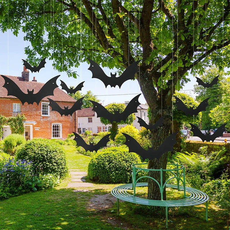 Glowing Eye Bat Pendant Halloween Decoration Spider Luminous Bat Outdoor Party Courtyard Wall Decoration Hanging Tree Ornaments Qme