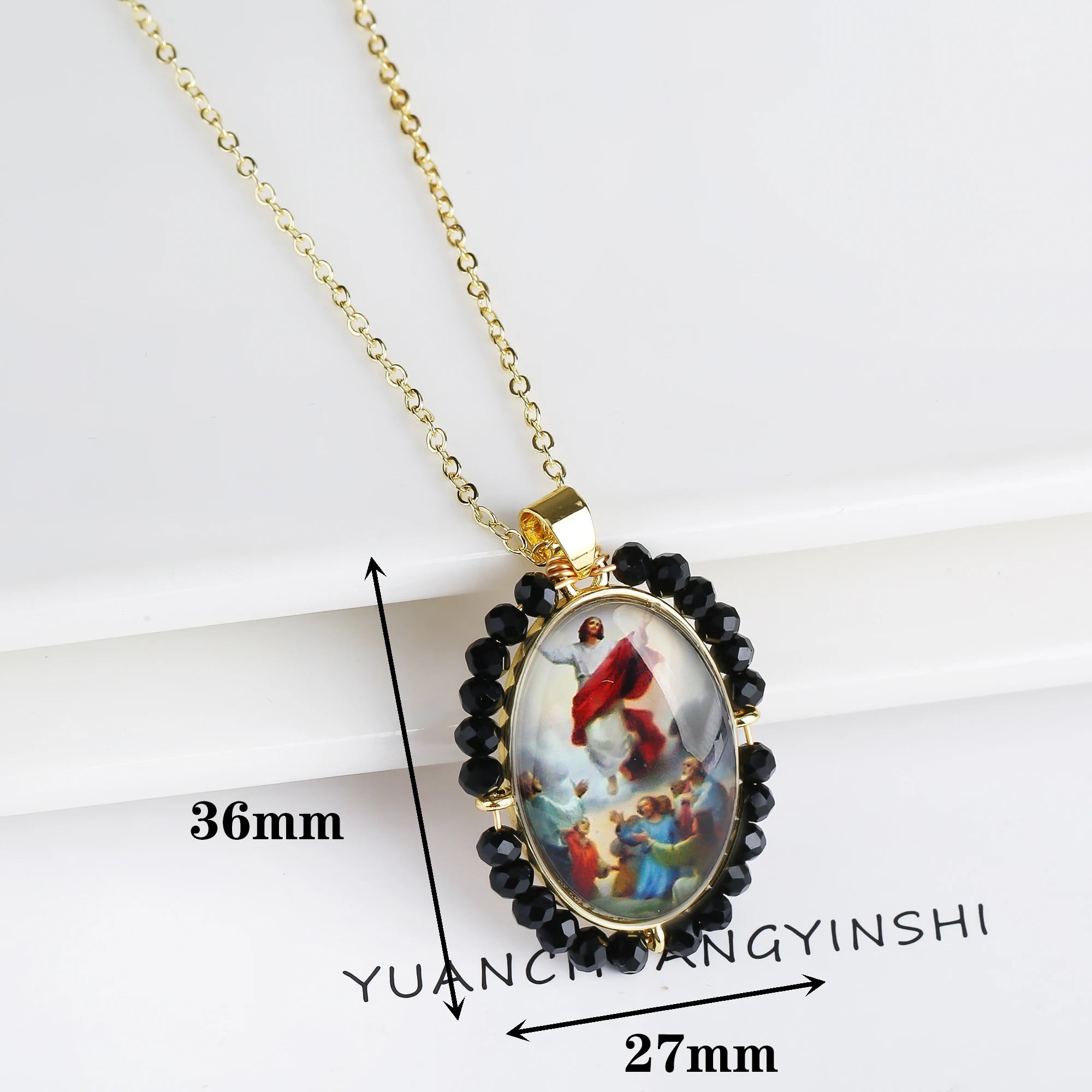 High Quality Hot Sale Religious Style Christian Catholic Image Pendant For Women Men Oval Shape Pave Beads Chain Choker Jewelry Qme