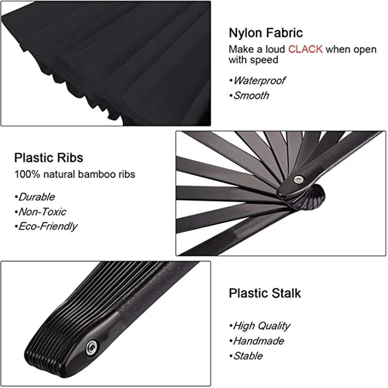 Vintage Black Chinese Folding Fans Kung Fu Fan Wedding Party DIY Qme