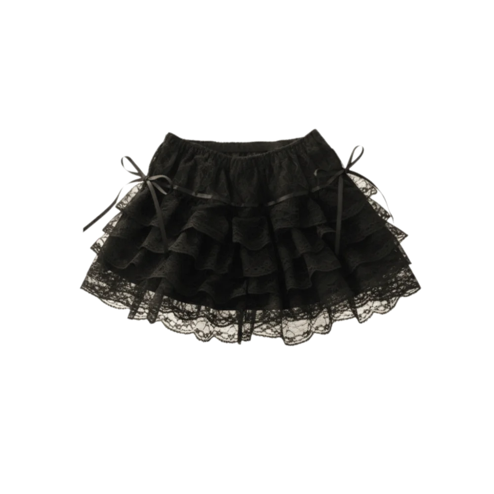 Sweet Lace-up Lace Flower Shorts Lolita Drawstring Skirt Support Qme Black One Size