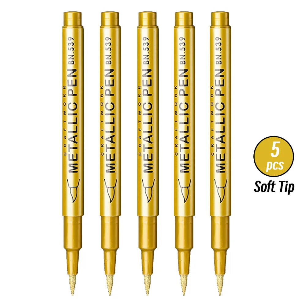 3pcs Brush Metallic Paint Marker Pens Gold Silver Color Permanent Art Marker For Manga Crafts Scrapbooking Stationery Supplies Qme 5p Soft Gold