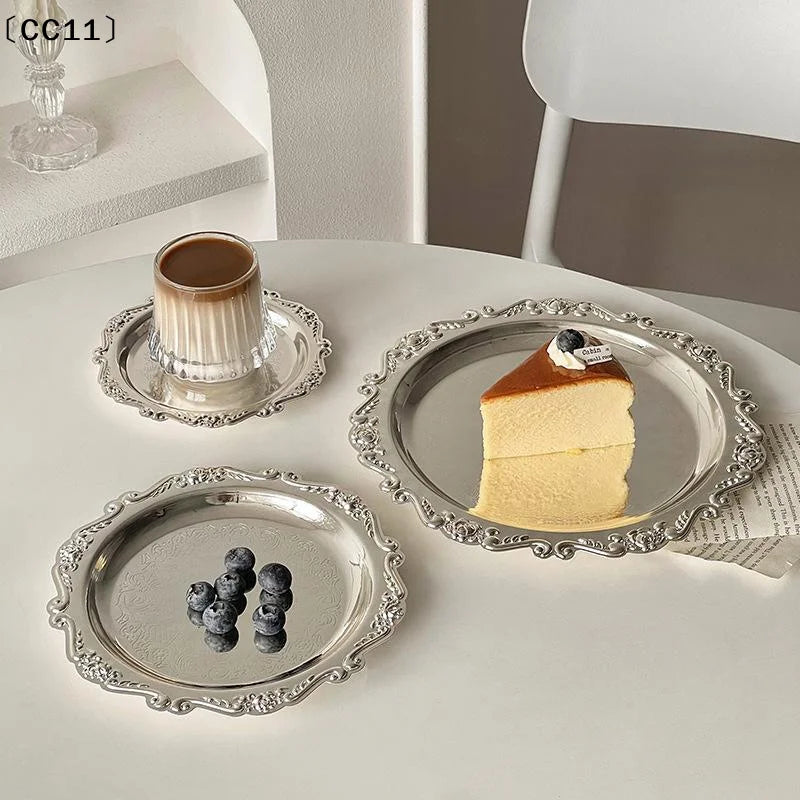 Luxury Silver Plated Plates Cake Dessert Tray Tea Snack Fruit Dish Qme