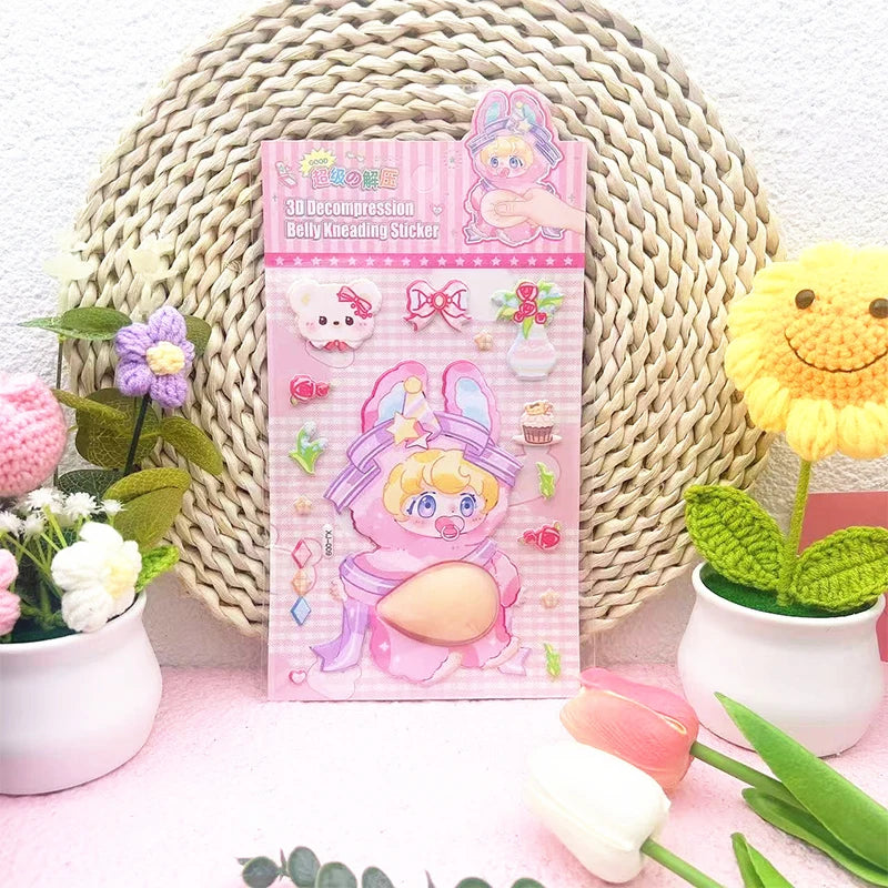1PC Lovely Animal 3D Stereo Tummy Press Fun Stress Relief Sticker,Rabbit Panda for DIY Craft,Scrapbook,Phone Case Decor Qme 5
