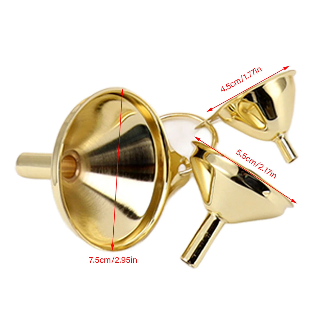 3PCS Gold Stainless Steel Funnel Set Wide Mouth Mini Funnel Kitchen Oil Liquid Transfer Tool for Canning Bottle Filling Qme