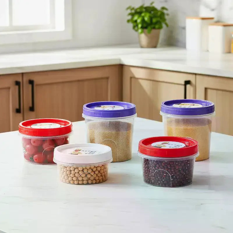 4Pcs Round Food Fresh Keeping Box Kitchen Refrigerator Storage Container Fruits Snacks Sealed Jar Microwave Heating Food Storage Qme