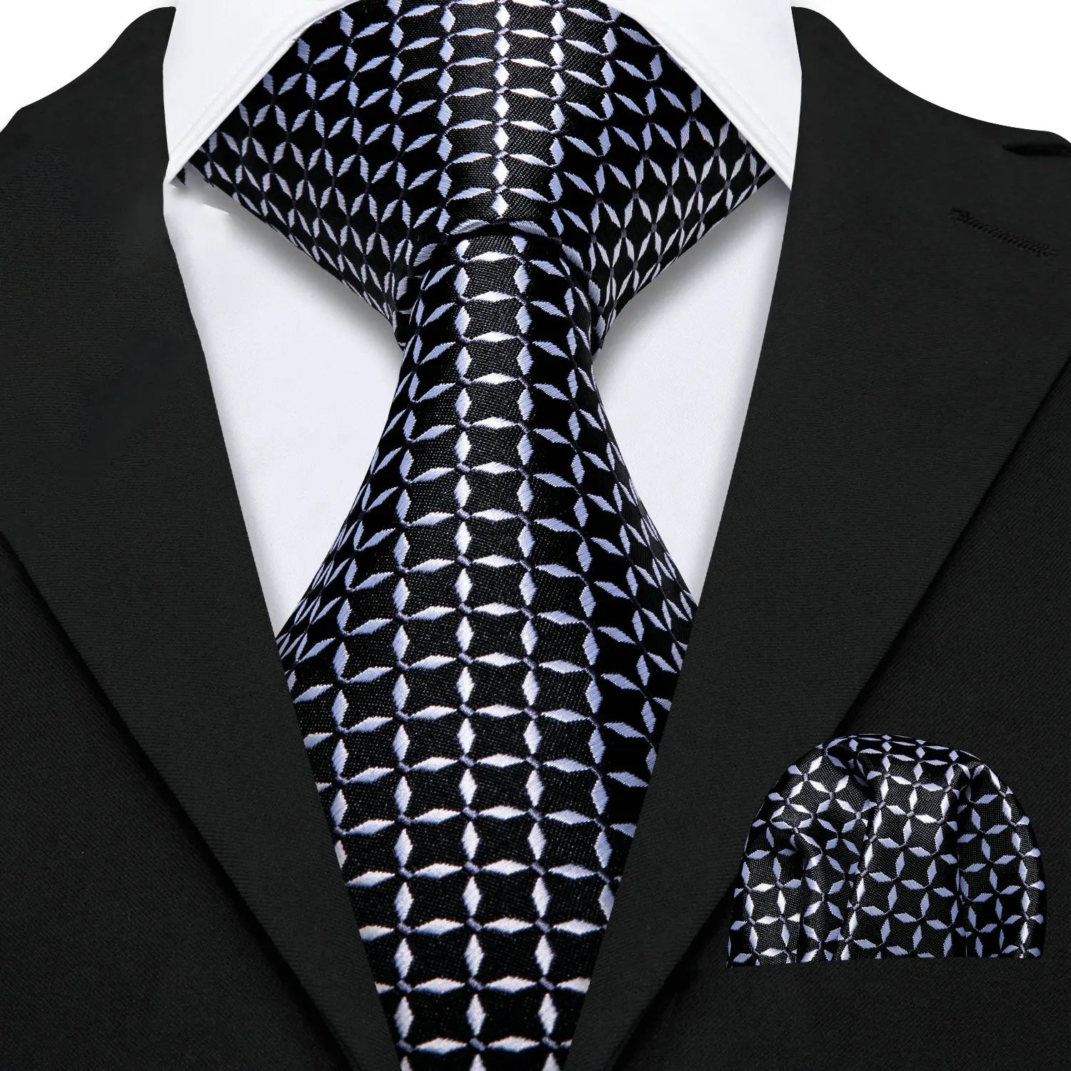 Grey Classic Men Necktie Pocket Square Formal Wedding Silk Business Qme HT-N-0527