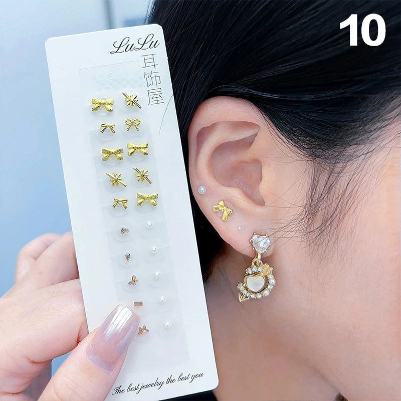 Fashion Bowknot Colorful Rhinestone Pearls Ear Point Stickers Qme 10