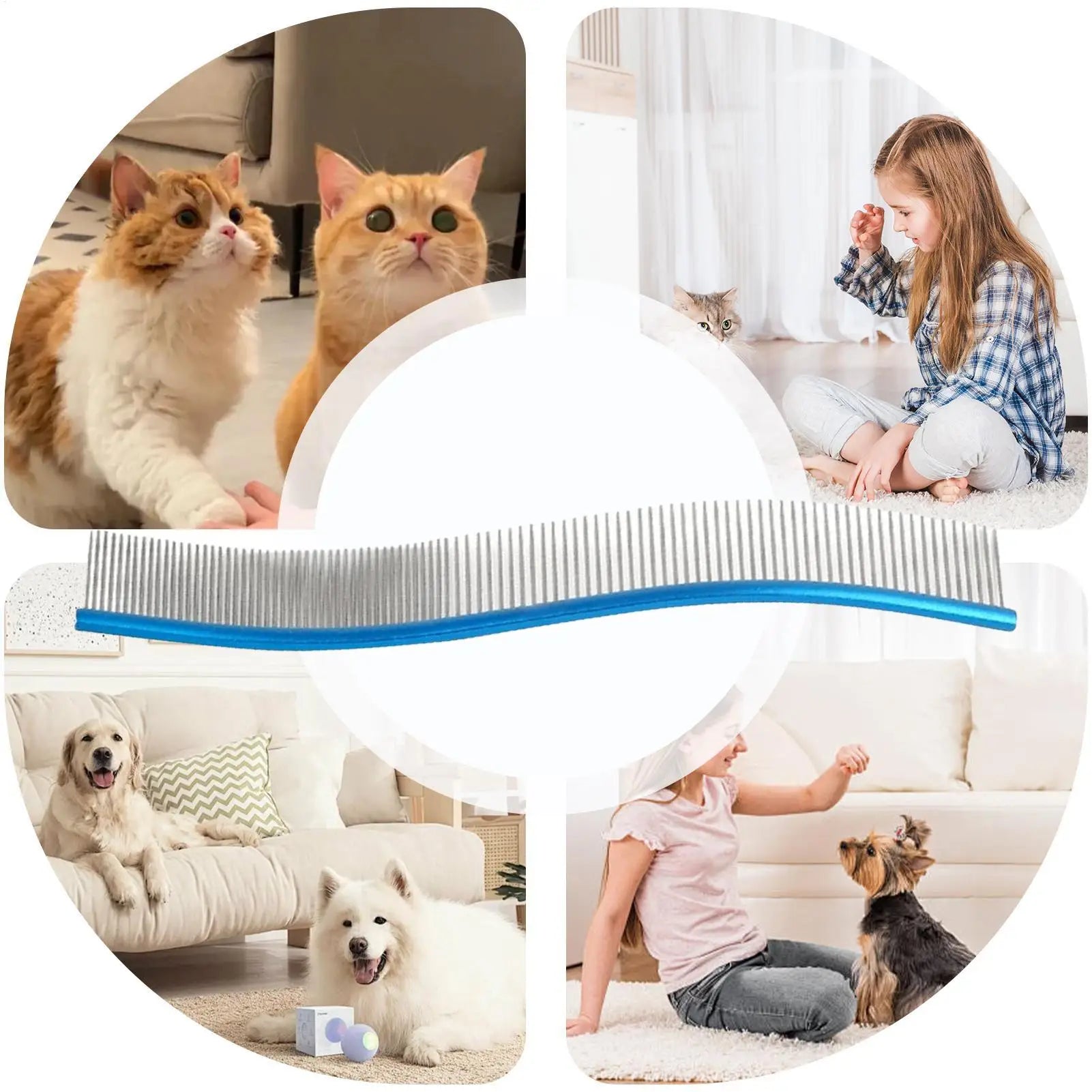 Dog Comb Pet Grooming Hair Removal Curved Comb Pet Comb Metal Teeth Comb for Dogs & Cats Pet Hair Comb for Home Grooming Removes Qme