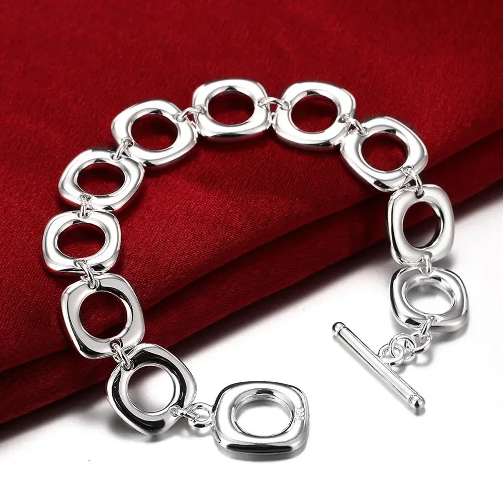 Hot New 925 Sterling Silver Square Pendant Bracelet Necklace Earrings Jewelry Set for Women Fashion Party Christmas Gifts Qme