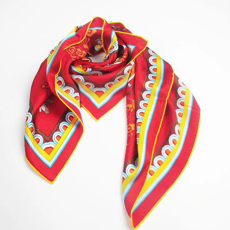 90x90cm Square Pure Silk Scarf Women Designer Print Bandana Head Qme
