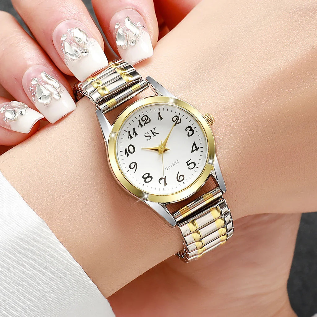 Middle aged and elderly watches, men's large digital dial, women's watch, steel strip spring, elastic band, elderly watch Qme