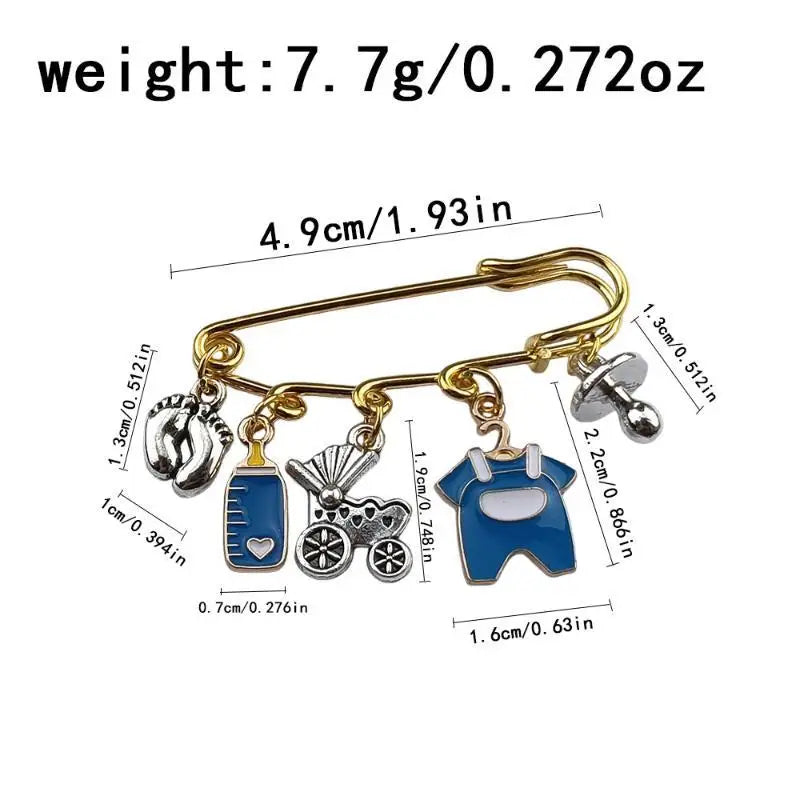New Baby Arrival Charm Safety Pin Brooch Foot Bottle Stroller Dummy Enamel Pins Gender Reveal Shower Gift Clothes Bag Decorative Qme