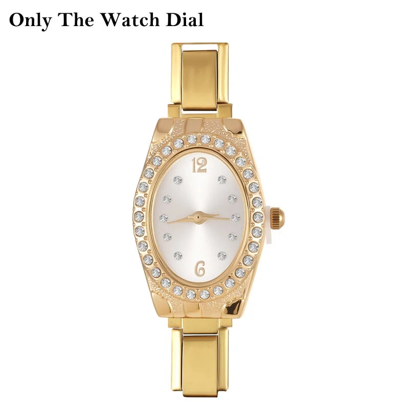 Stainless Steel Fit 9mm Watch Connector Italian Charm Links Women's Round Zircon Watch Header Linker Bracelet DIY Jewelry Gifts Qme Style 11