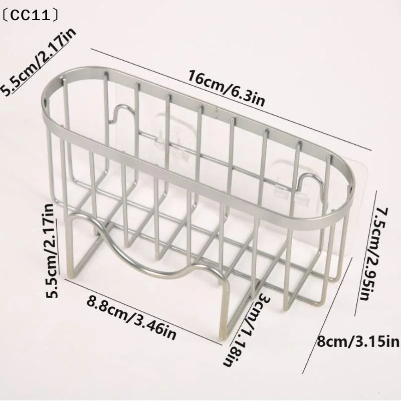 Suction Cups Sponge Drainer Rack Hollowed Hook Stainless Steel Holder Qme