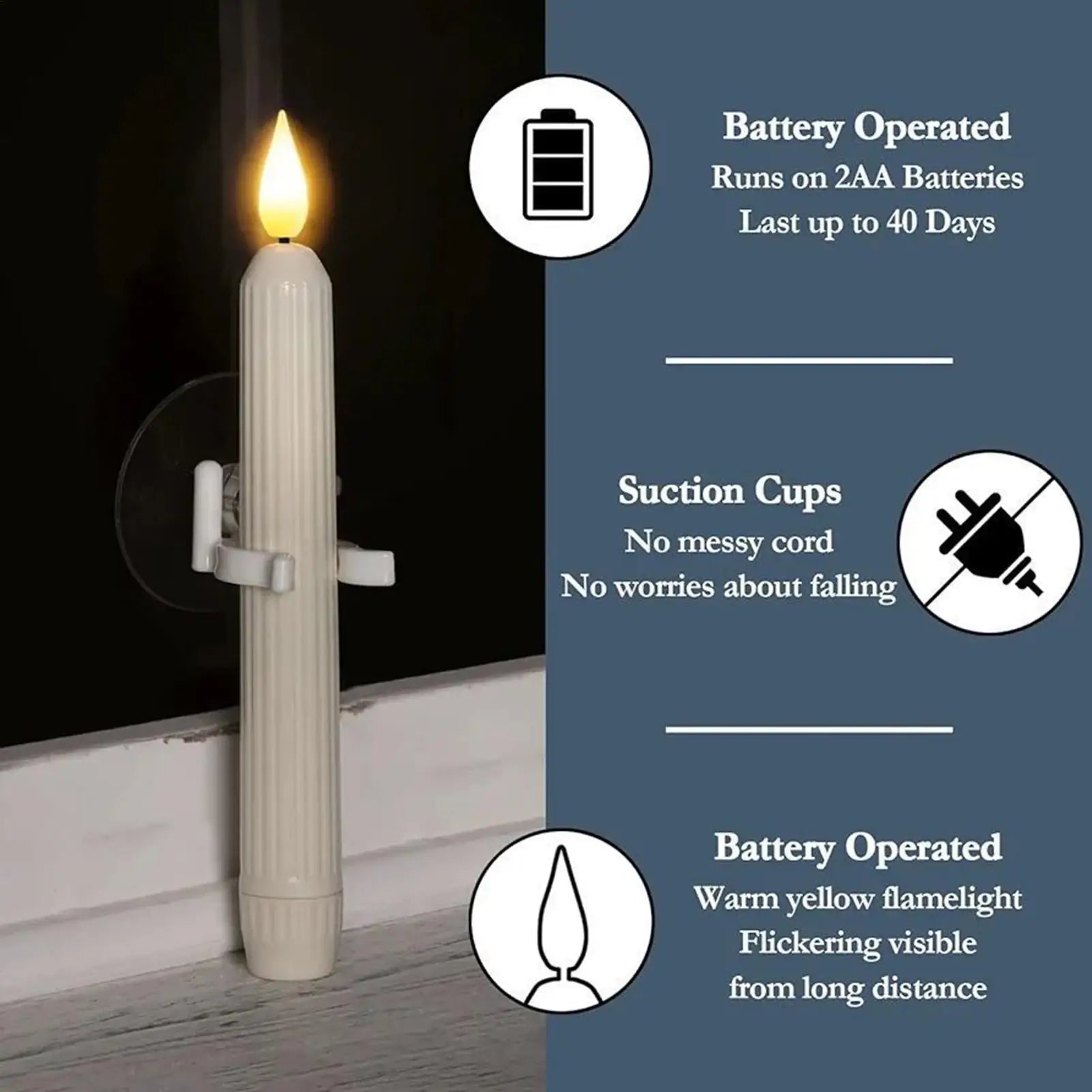 Candles Window LED Fake 7-inch Flameless Suction Lamp Sensor Indoor Qme