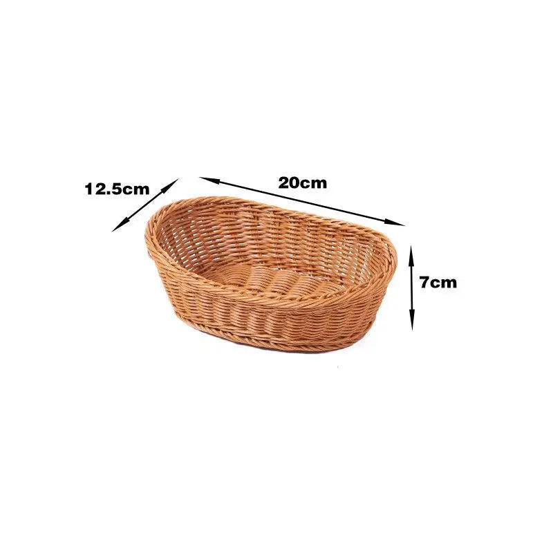 Handwoven Plastic Rattan Basket Durable Washable For Kitchen Bread Fruits Snacks Holder Qme A1
