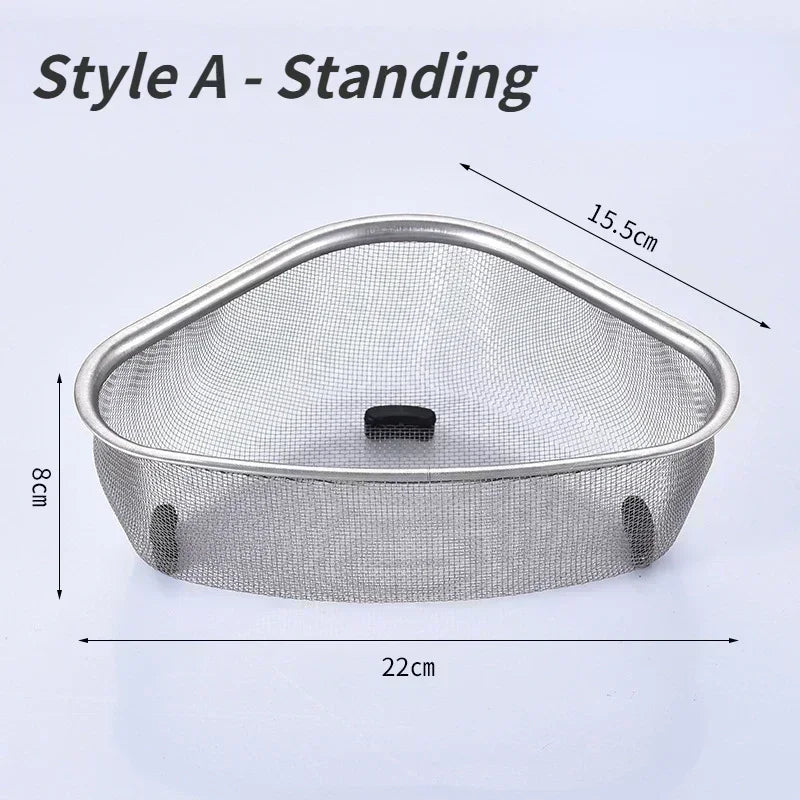 Kitchen Sink Drain Basket Stainless Steel Triangle Food Vegetables Peel Egg Filter Storage Organizer Kitchen Shelf Rack Drainier Qme