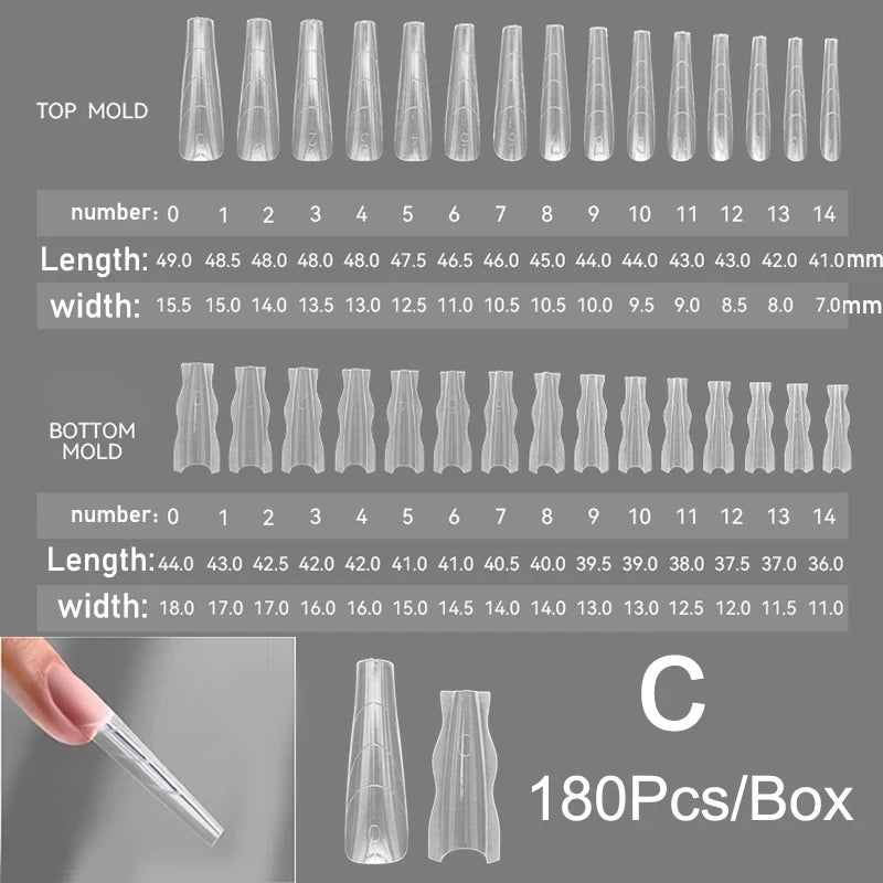 Sandwich Dual Nail Forms 180pcs 15size NEW 2025 Extensions-Dual Forms Coffin Almond Nail Forms Manicure Top Mold Bottom Mold Qme F39-F47X