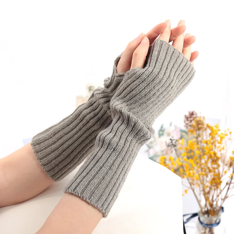 Long Fingerless Gloves Women Mitten Winter Arm Warmer Kawaii Knitted Qme