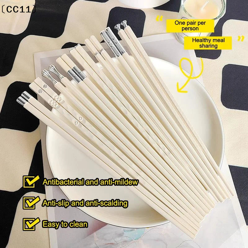 5 10Pairs White Gold Chopsticks Healthy Korean Sushi Sticks Reusable Qme
