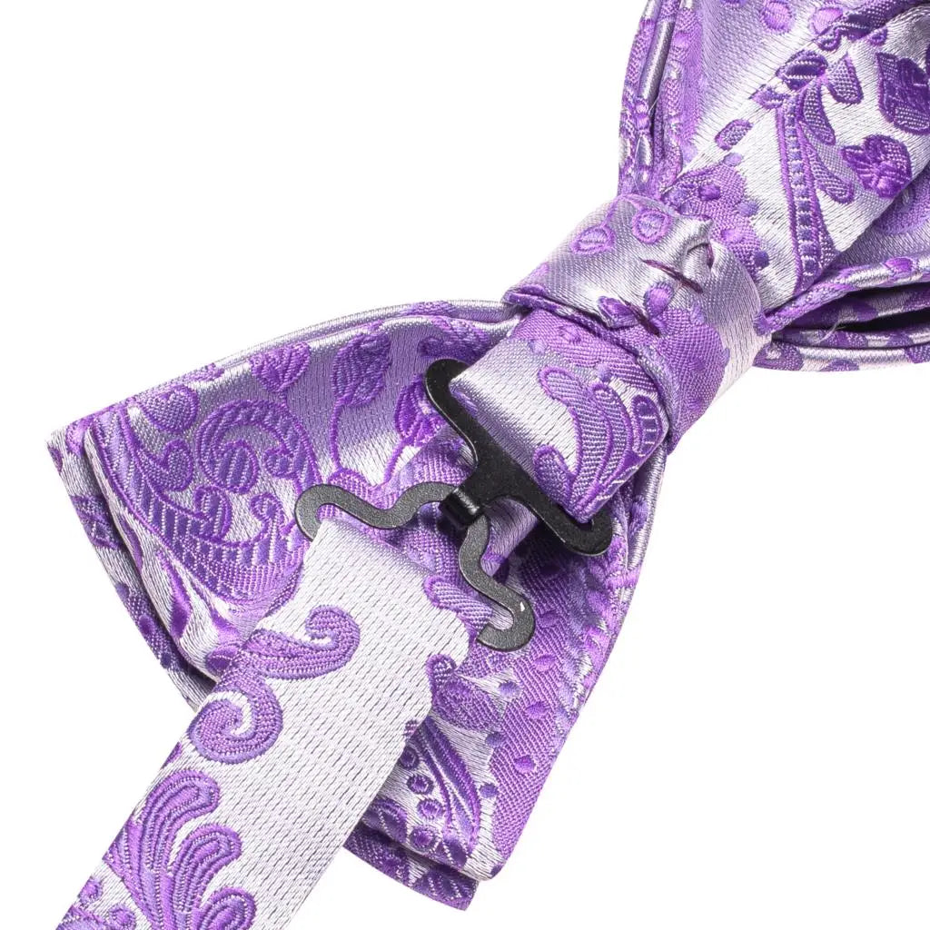 Purple Lilac Lavender Pansy Violet Silk Mens Bow Tie Hanky Cuffs Set Pre-tied Butterfly Knot Bowtie for Male Wedding Business Qme