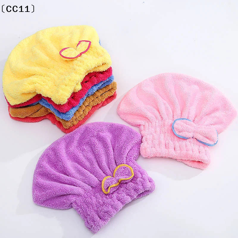 Microfibre Quick Hair Drying Bath Spa Bowknot Wrap Towel Hat Cap Qme