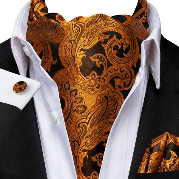 Men's Ascots Fashion Luxury Floral Cravat Cufflinks Handkerchiefs Qme LDAS1156